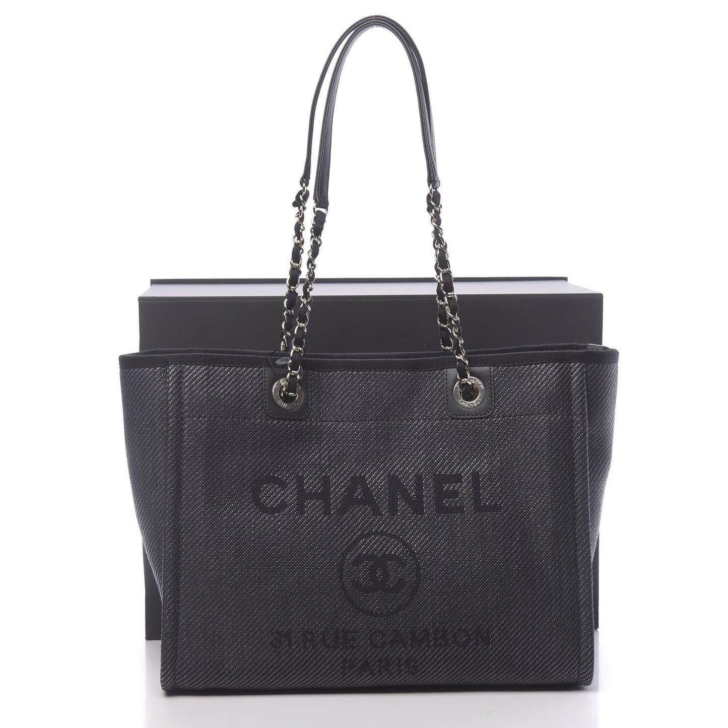 Mixed Fibers Calfskin Small Deauville Tote Black