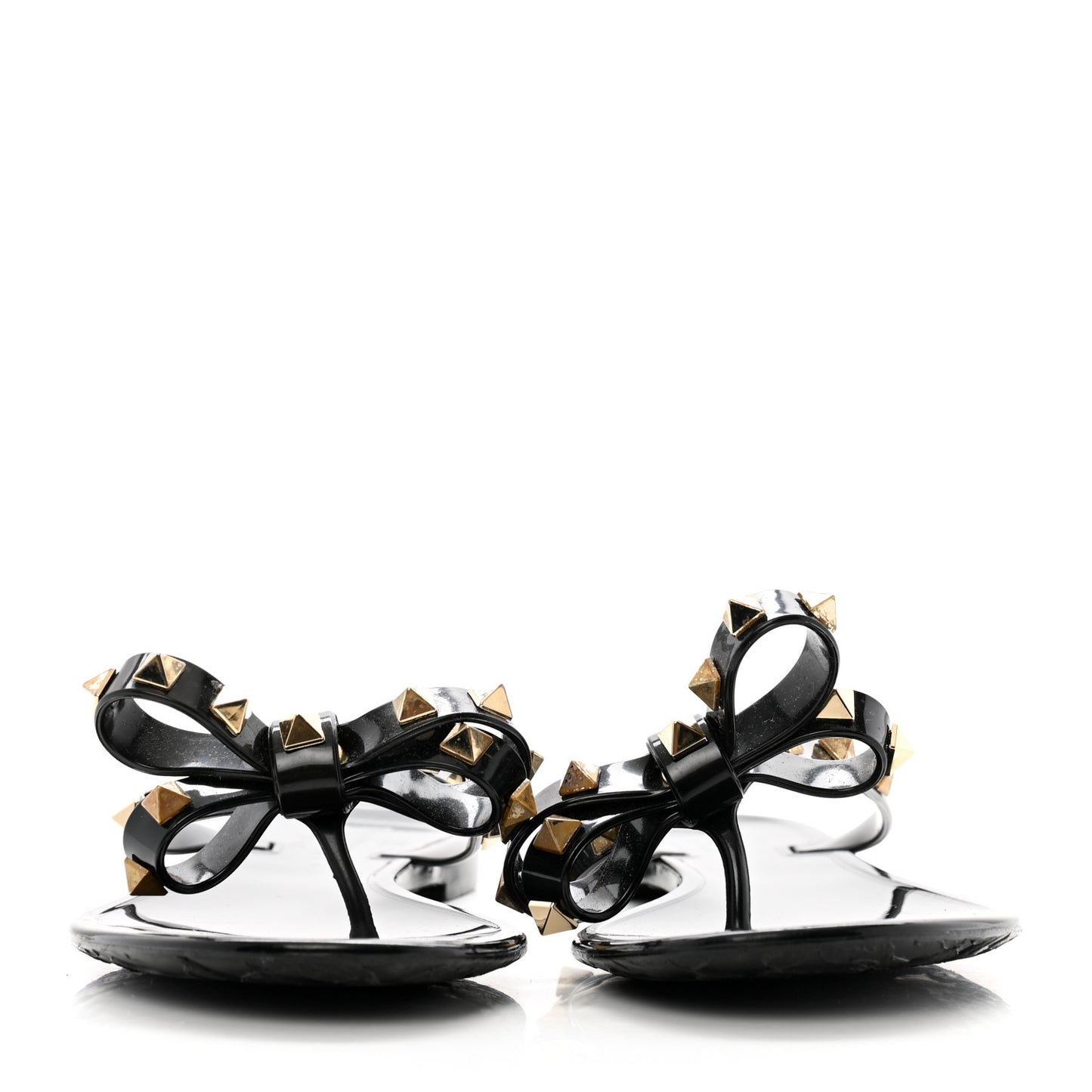 PVC Jelly Rockstud Bow Thong Sandals 37 Black