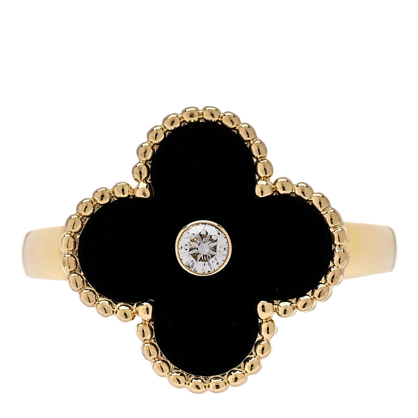 18K Yellow Gold Diamond Black Onyx Vintage Alhambra Ring 52 6