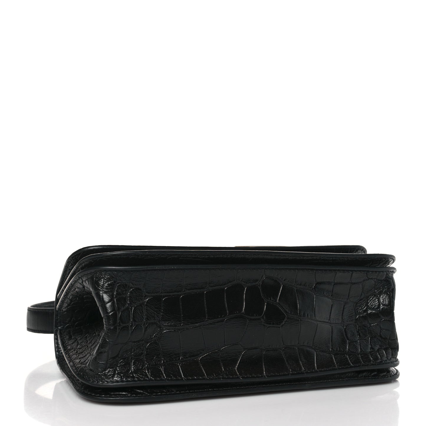 Extra Supple Calfskin Crocodile Embossed Small Gossip Bag Black