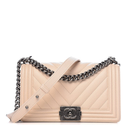 Chanel Caviar Chevron Quilted Medium Boy Flap Light Beige 1 of 11