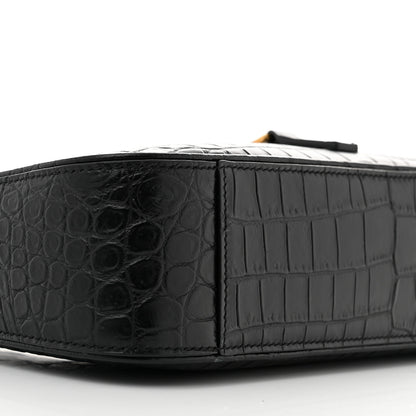 Saint Laurent Calfskin Crocodile Embossed Le 5 A 7 Hobo Black 9 of 12