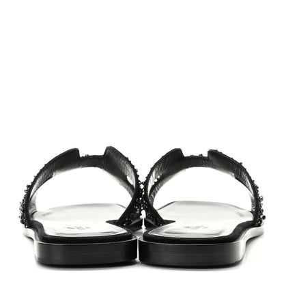 Hermes Goatskin Crystal Oran Sandals 38.5 Black 4 of 13