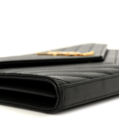 Saint Laurent Grain De Poudre Matelasse Chevron Monogram Chain Wallet Black 8 of 9