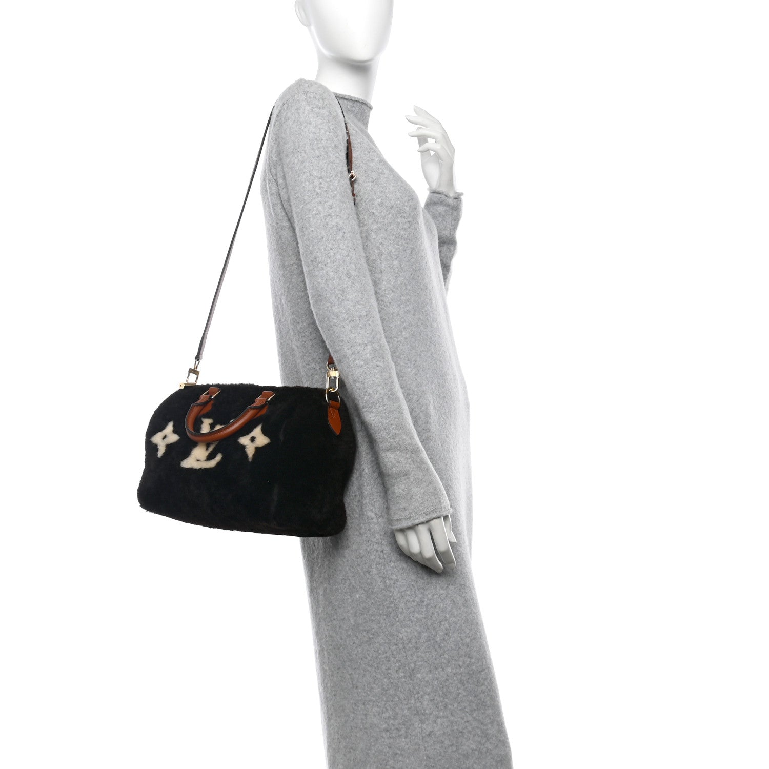 Louis Vuitton Shearling Monogram LV Ski Cozygram Speedy Bandouliere 25 Chocolate Cream 2 of 10