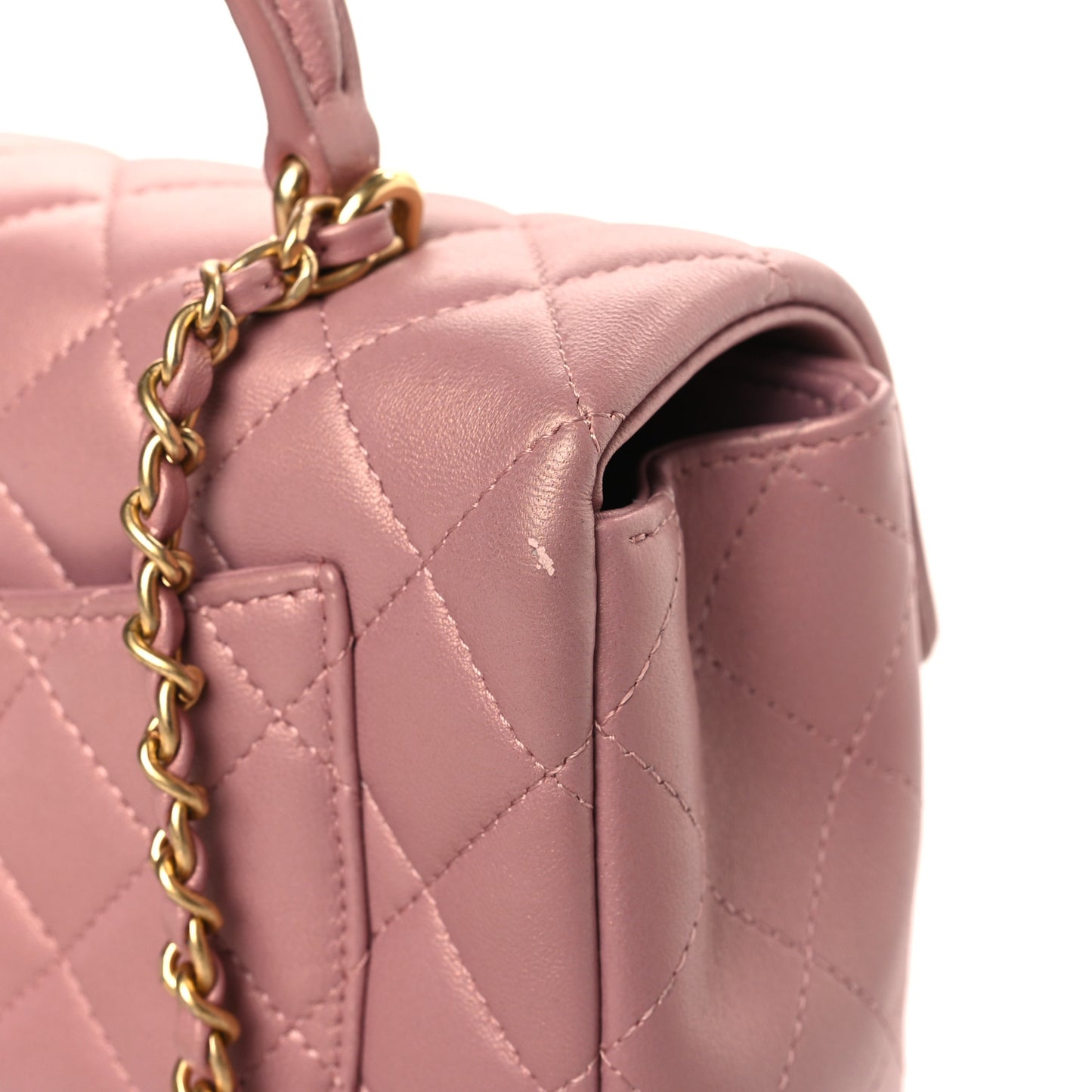 Iridescent Lambskin Quilted Mini Top Handle Rectangular Flap Pink
