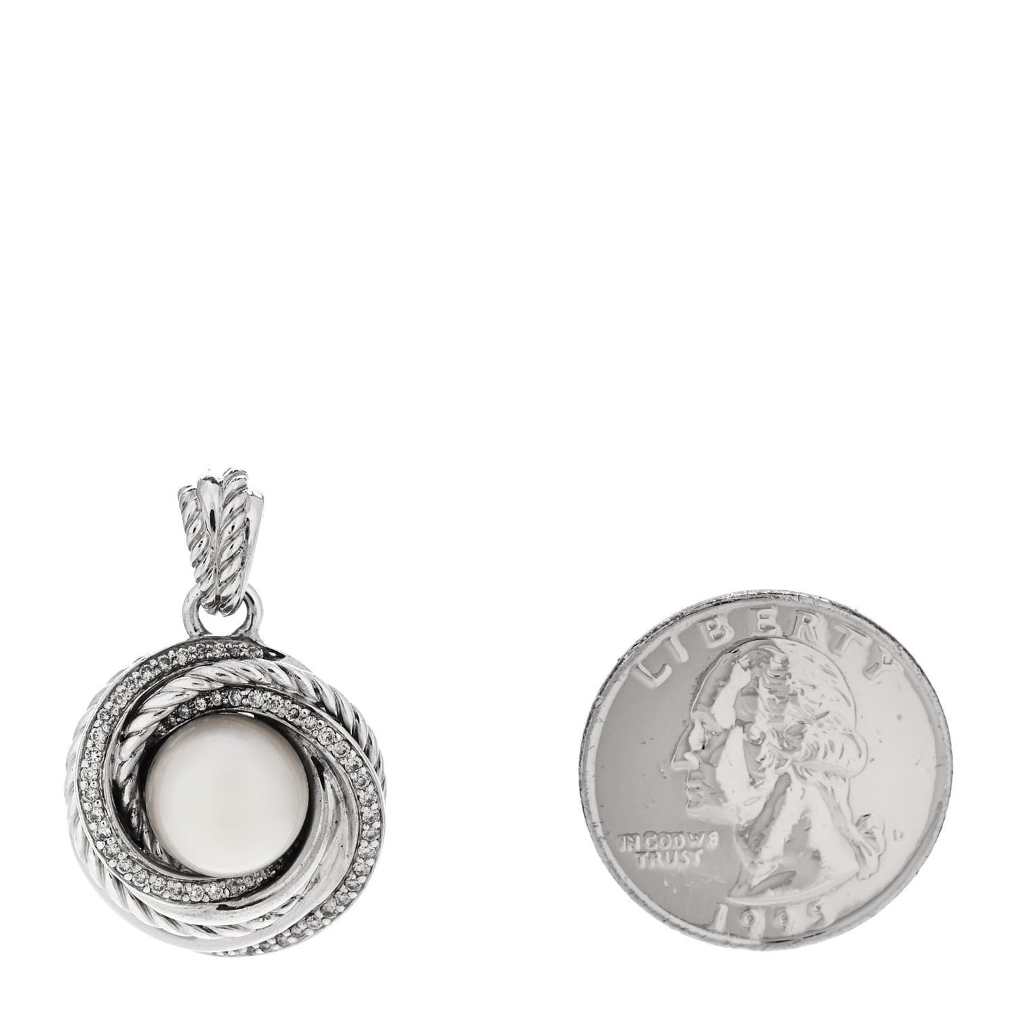 Sterling Silver Diamond Pearl 10mm Crossover Pendant