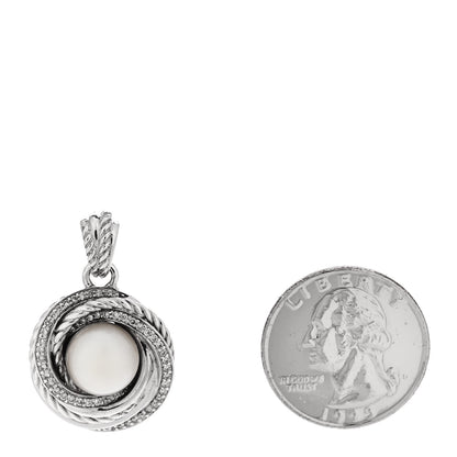 David Yurman Sterling Silver Diamond Pearl 10mm Crossover Pendant 2 of 4