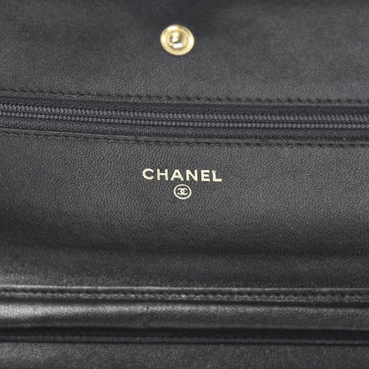 Chanel Lambskin Camellia Embossed Wallet on Chain WOC Black 8 of 15