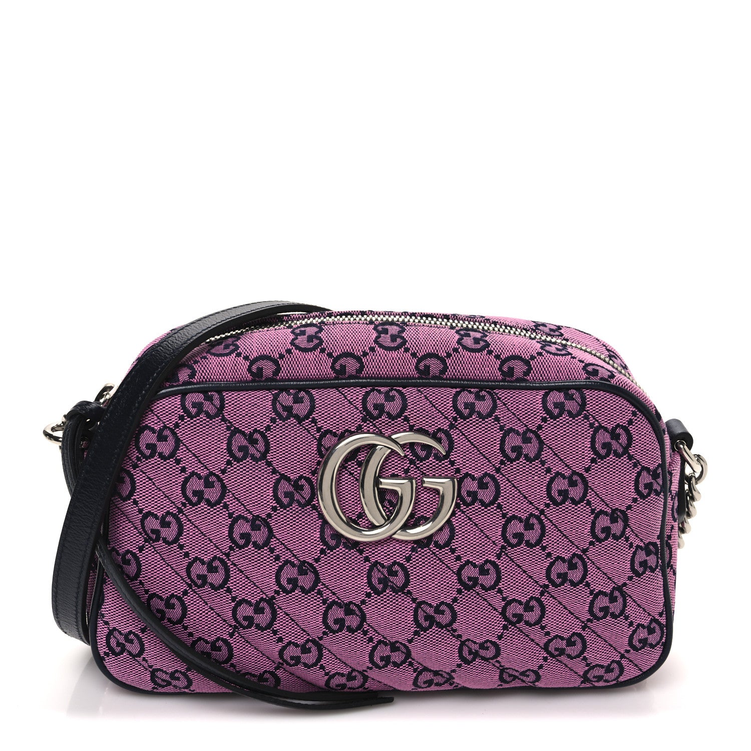Gucci Monogram Multicolor Matelasse Diagonal Small GG Marmont Chain Shoulder Bag Pink Blue 1 of 10