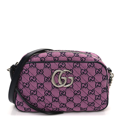 Gucci Monogram Multicolor Matelasse Diagonal Small GG Marmont Chain Shoulder Bag Pink Blue 1 of 10