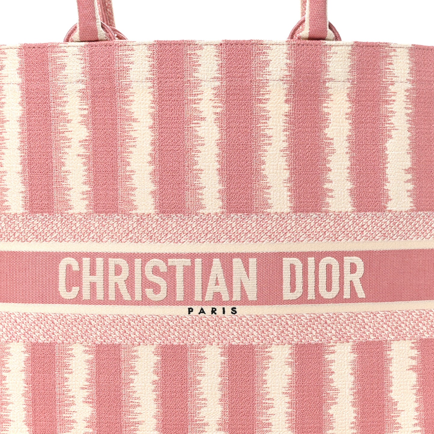 Canvas Embroidered Large Striped Book Tote Pink