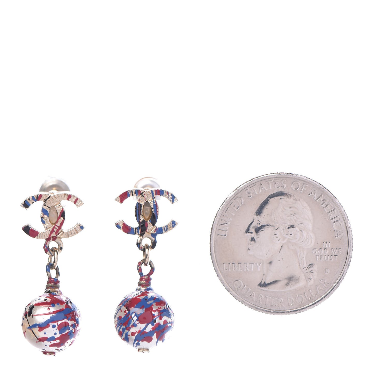 Pearl Painted CC Drop Earrings Red Blue Gold