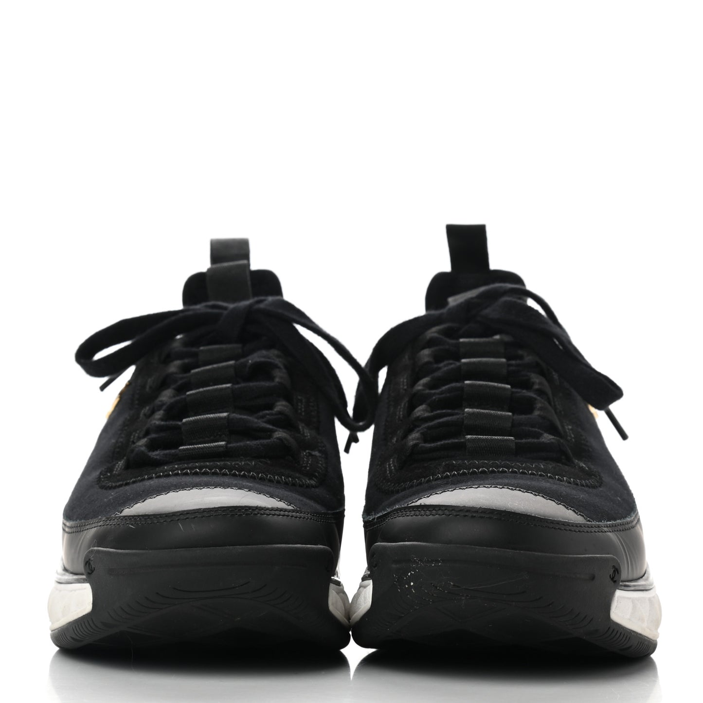 Velvet Calfskin Mixed Fibers CC Sneakers 37.5 Black