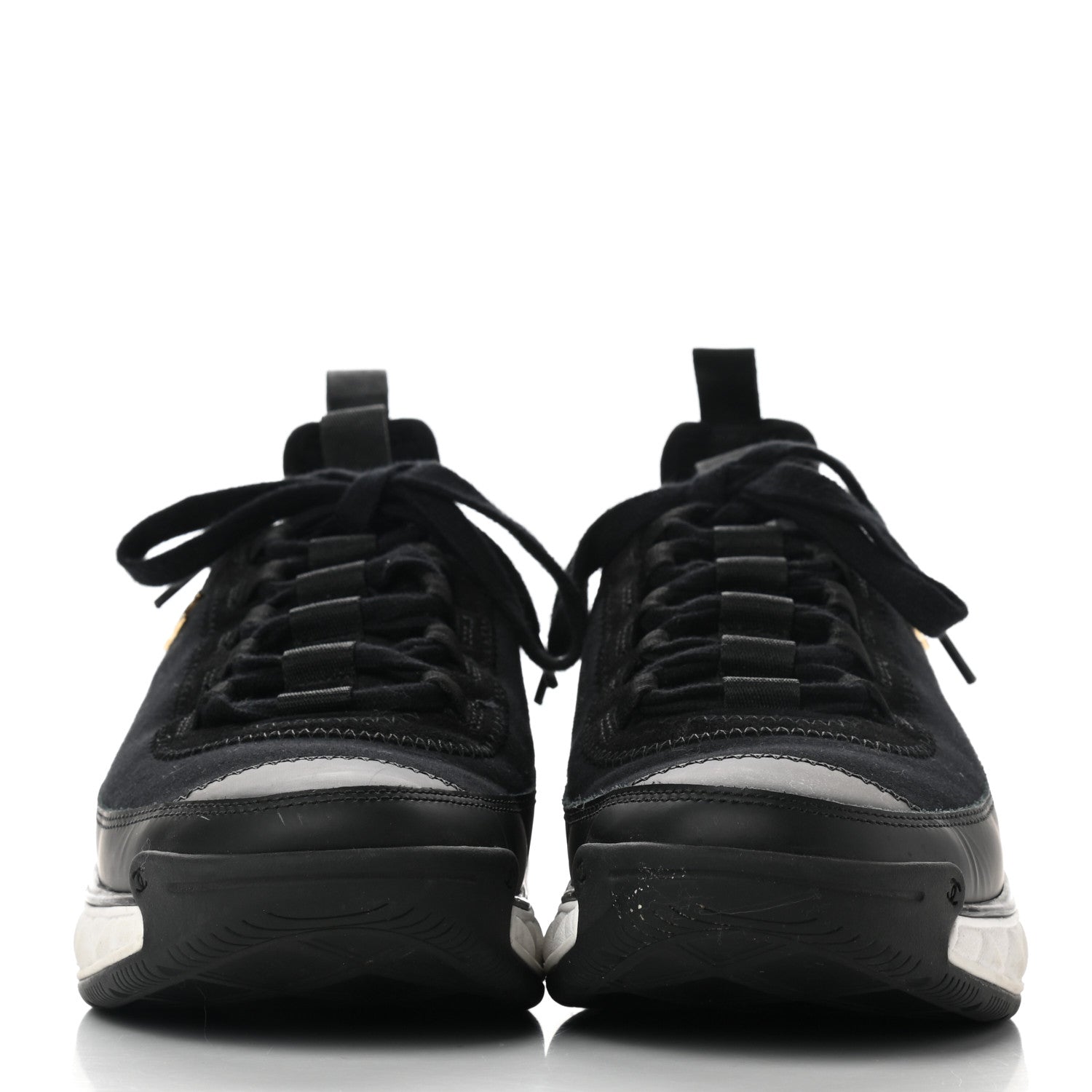 Chanel Velvet Calfskin Mixed Fibers CC Sneakers 37.5 Black 2 of 9