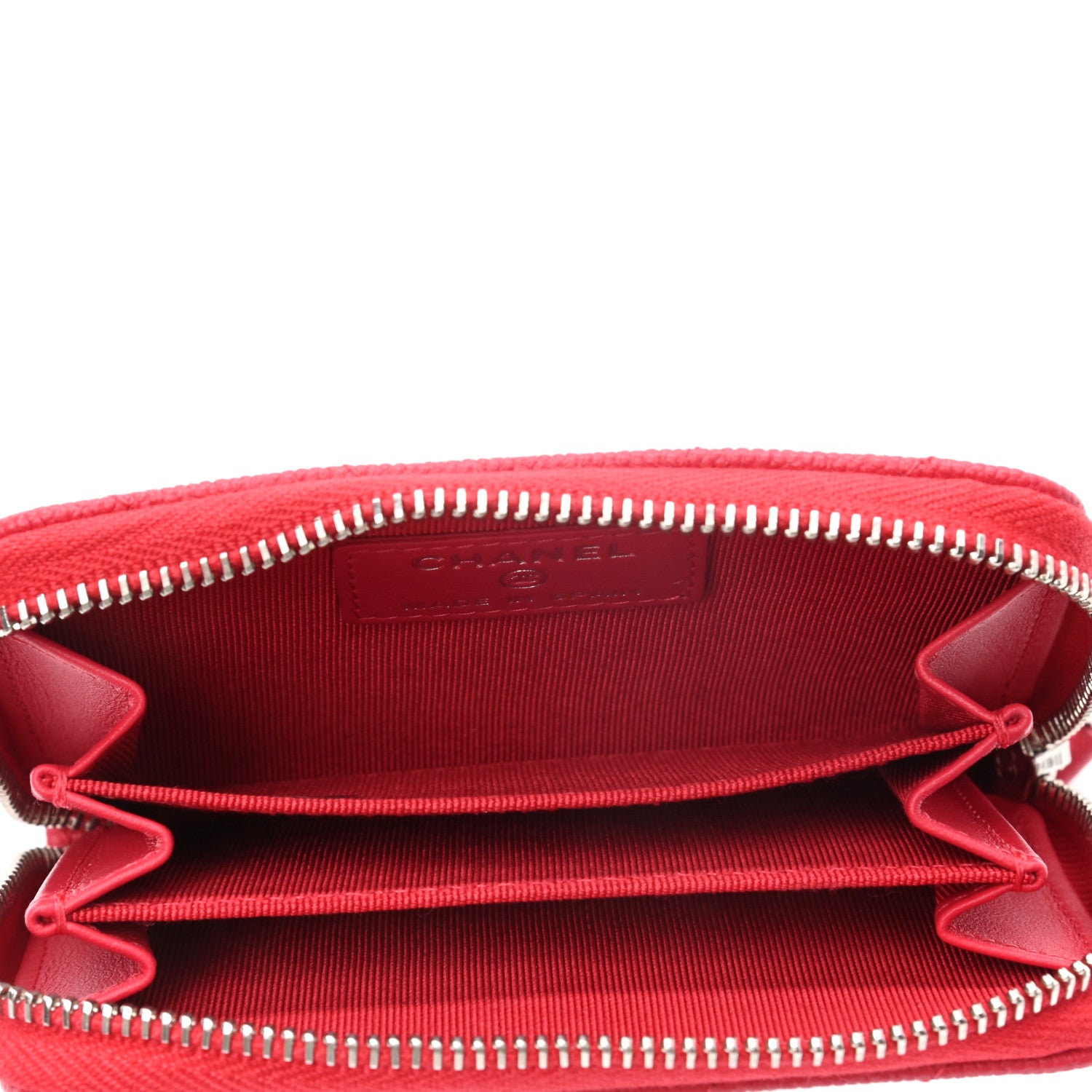 Chanel Caviar Chevron Quilted Zip Coin Purse Light Red 4 of 7