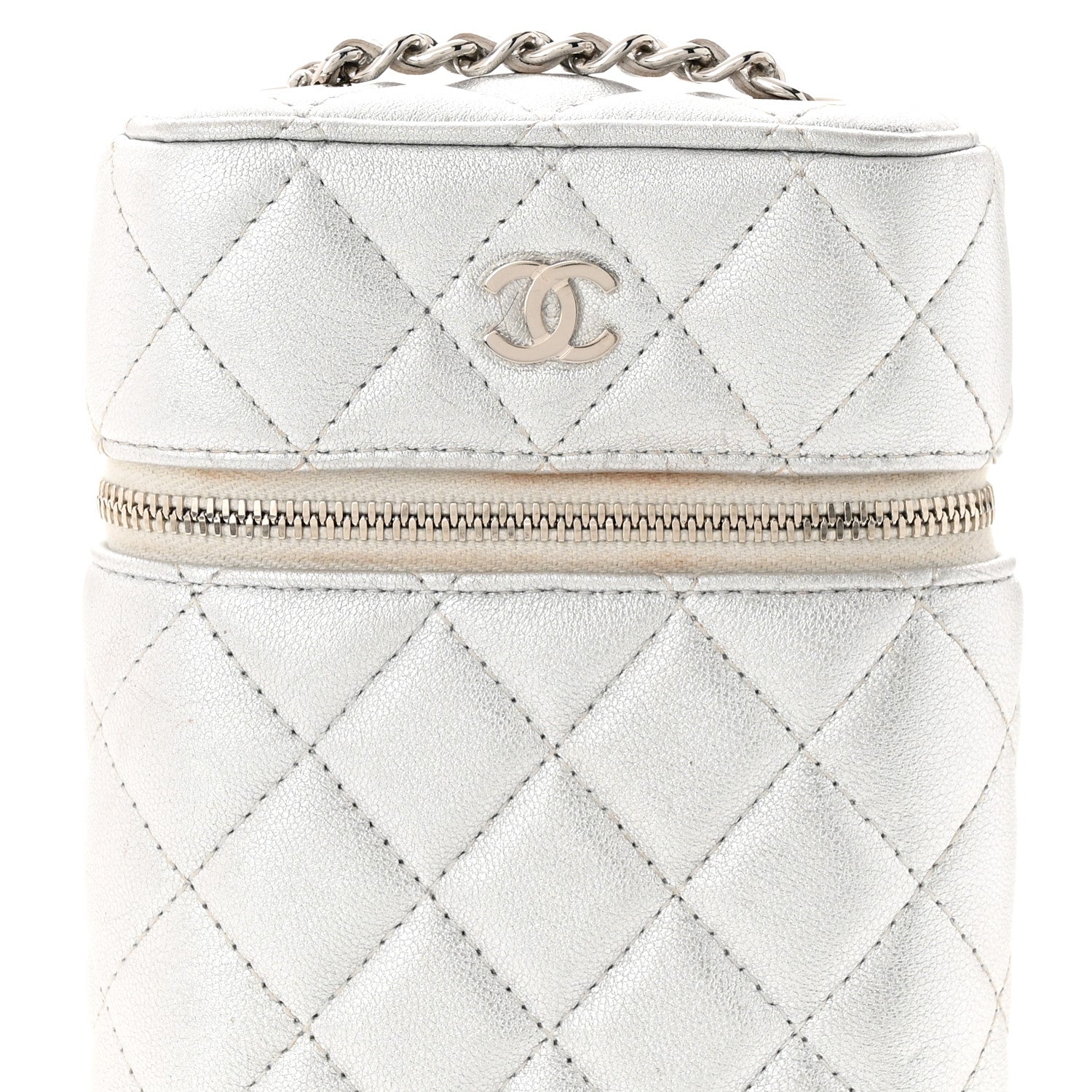 Chanel Metallic Lambskin Quilted Phone Holder With Chain Silver 8 of 14
