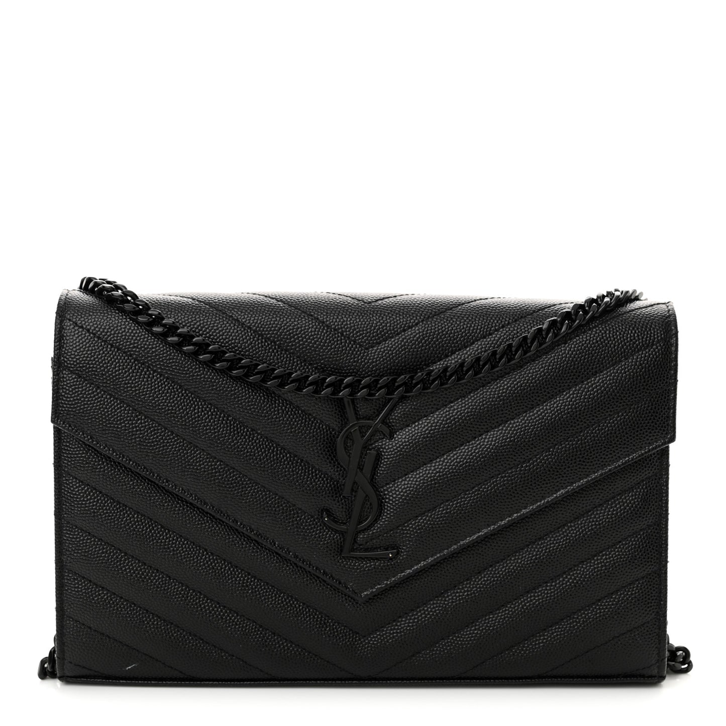Grain De Poudre Matelasse Chevron Monogram Monochrome Chain Wallet Black