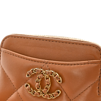 Chanel Lambskin Quilted Chanel 19 Zip Card Holder Wallet Brown 8 of 11