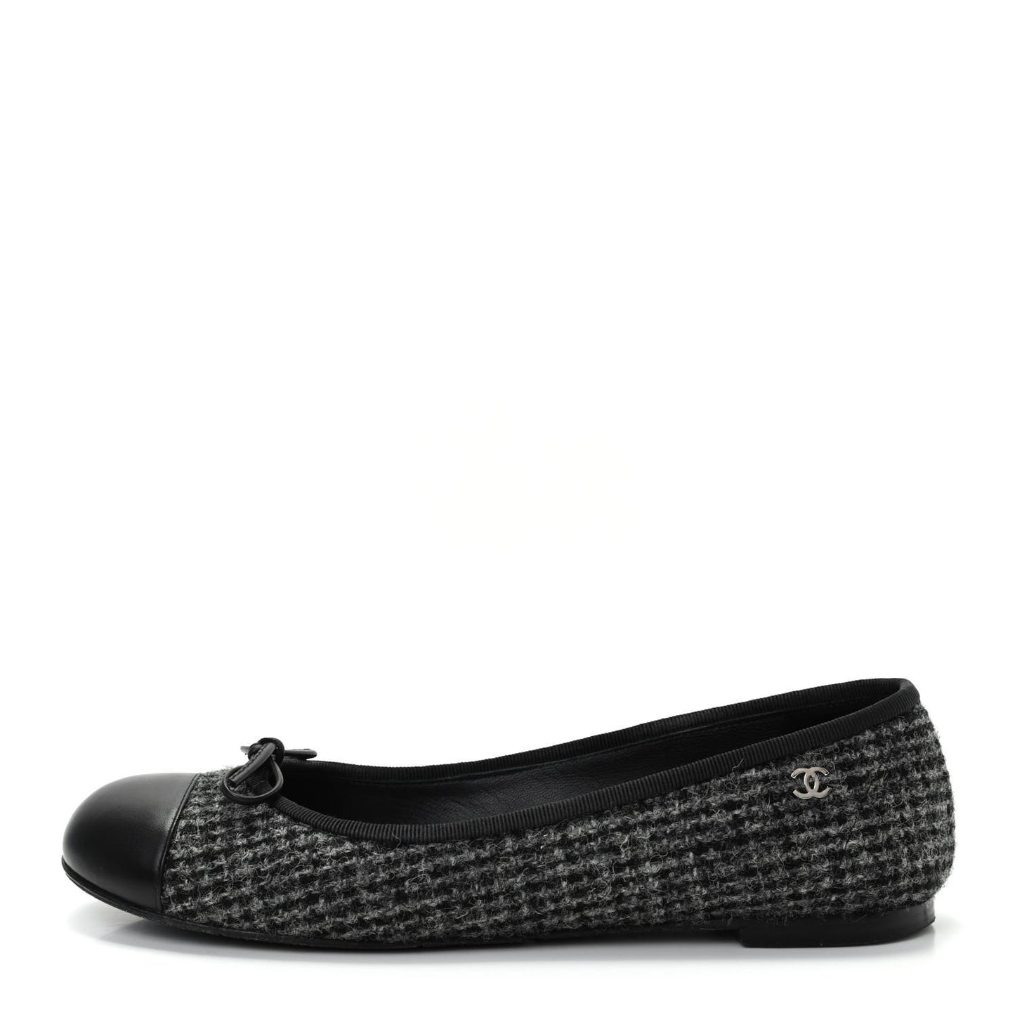 Tweed Cap Toe Ballerina Flats 36 Black Grey