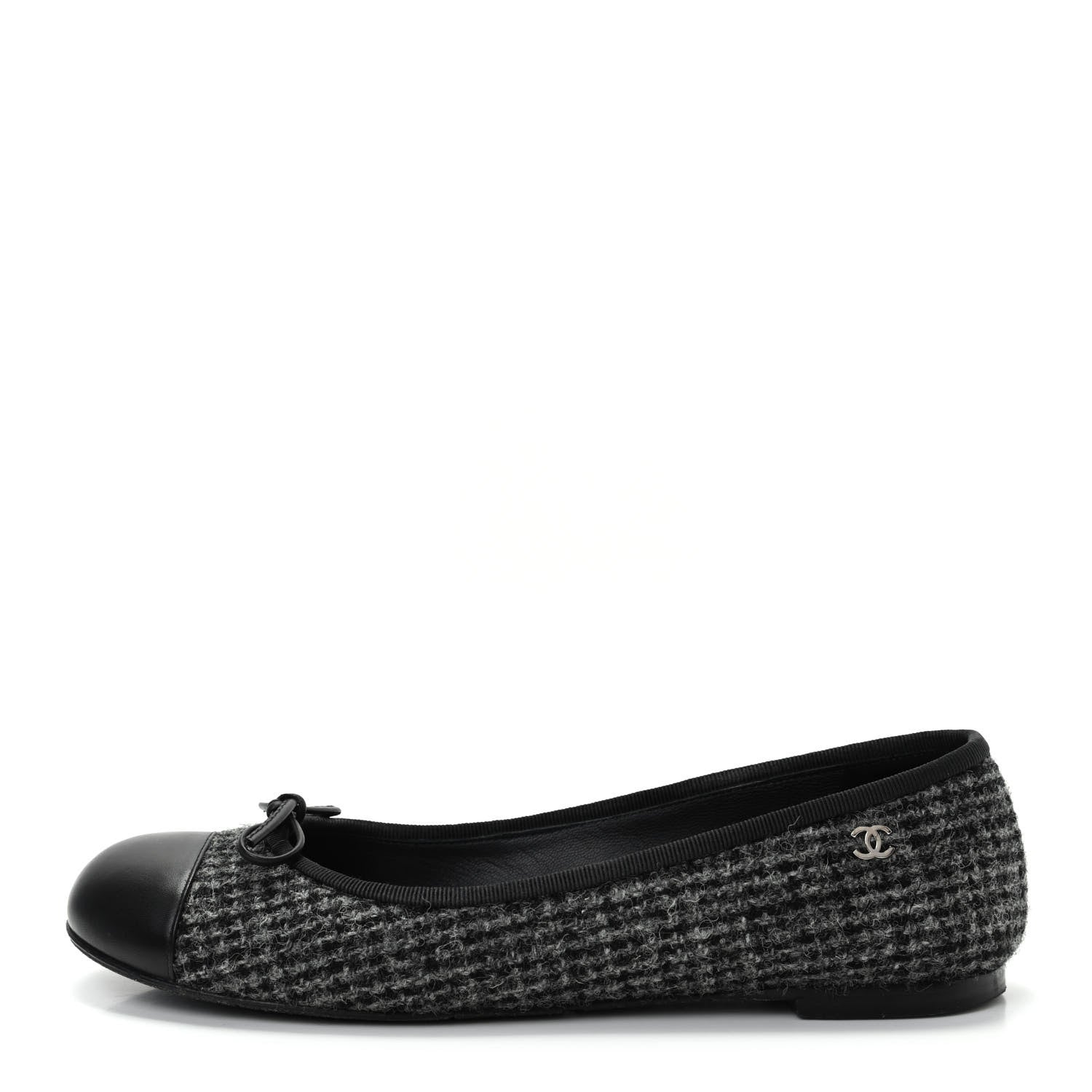 Chanel Tweed Cap Toe Ballerina Flats 36 Black Grey 1 of 11