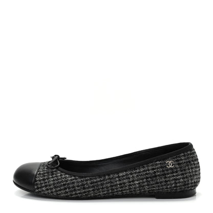 Chanel Tweed Cap Toe Ballerina Flats 36 Black Grey 1 of 11