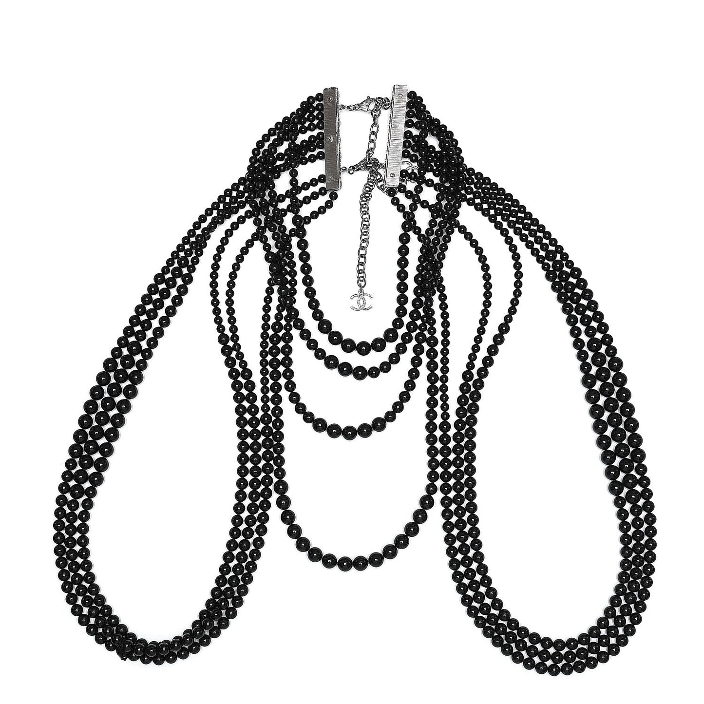 Ruthenium Beaded Gripoix CC Harness Necklace Black