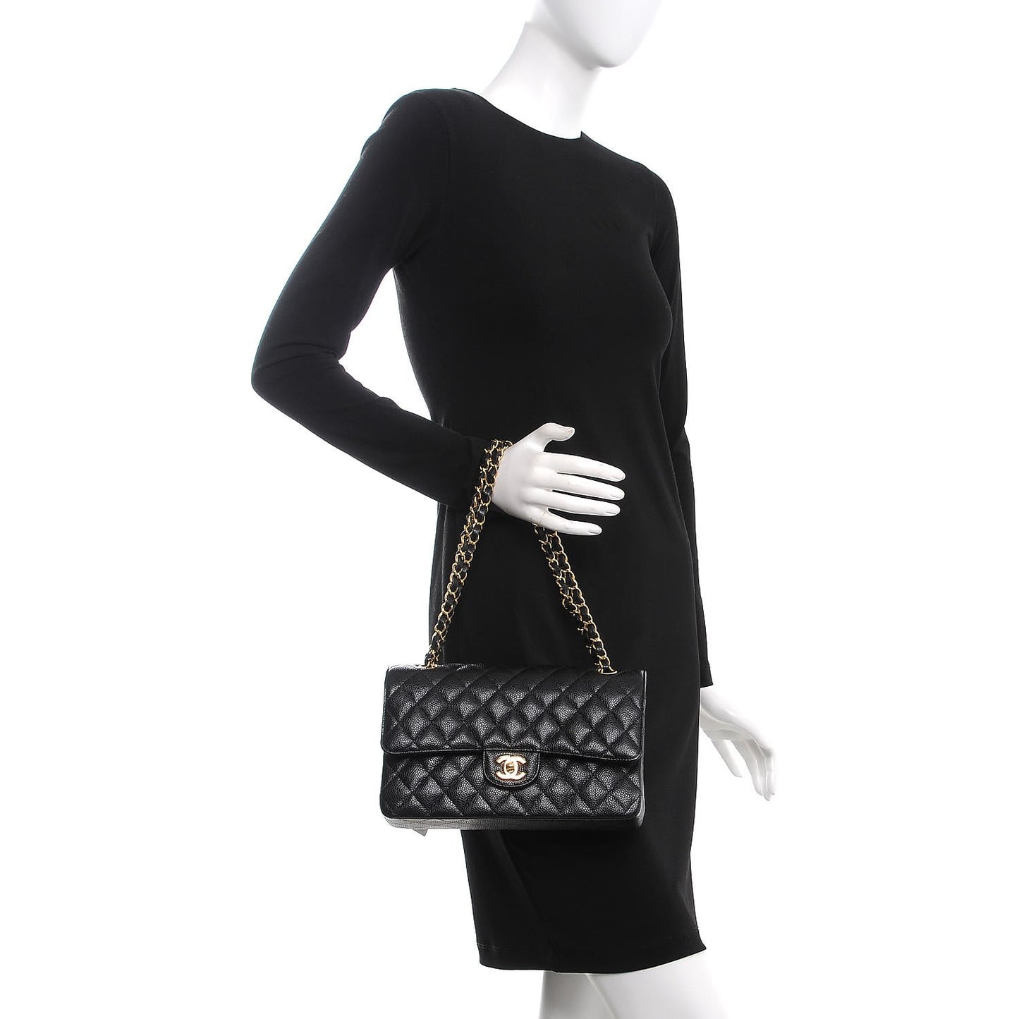 Caviar Quilted Medium Double Flap Black