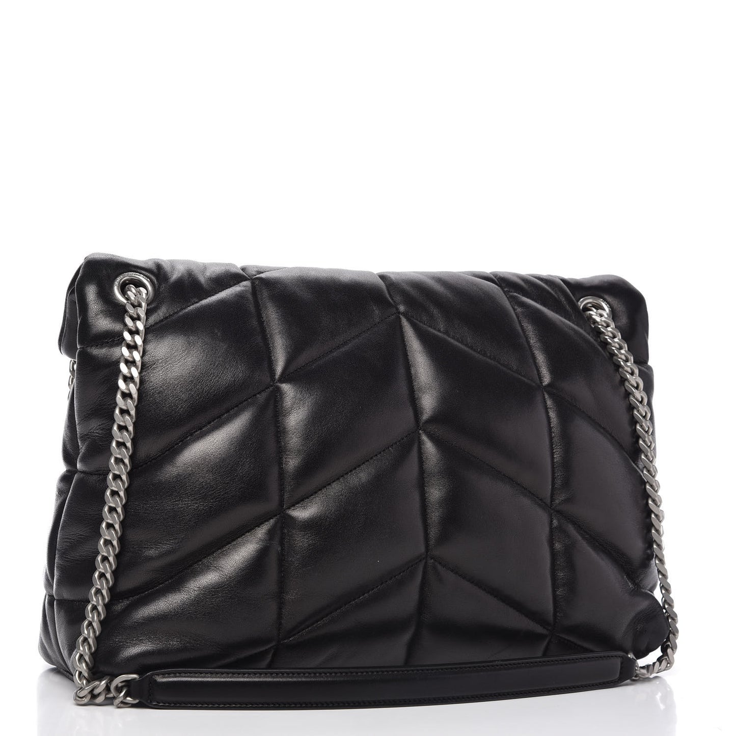 Lambskin Quilted Medium Loulou Puffer Monogram Chain Satchel Black