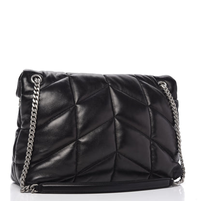 Saint Laurent Lambskin Quilted Medium Loulou Puffer Monogram Chain Satchel Black 3 of 10