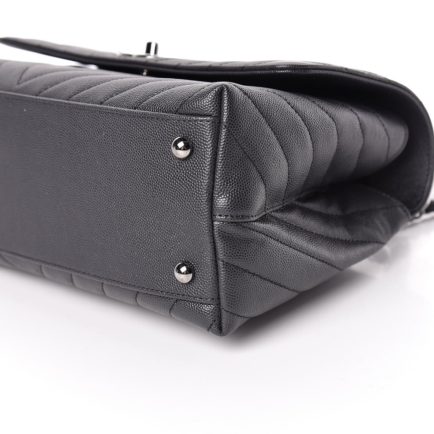 Caviar Chevron Quilted Small Coco Handle Flap Dark Grey