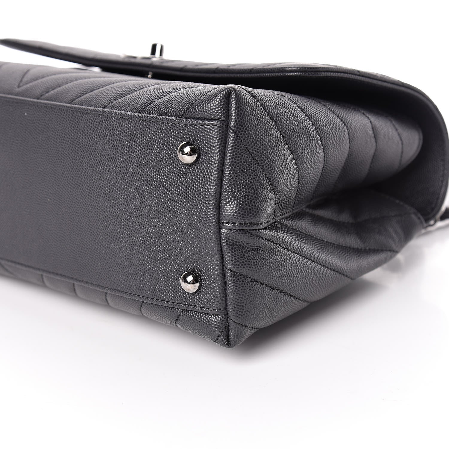 Chanel Caviar Chevron Quilted Small Coco Handle Flap Dark Grey 6 of 10