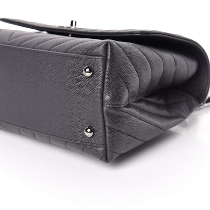 Chanel Caviar Chevron Quilted Small Coco Handle Flap Dark Grey 6 of 10