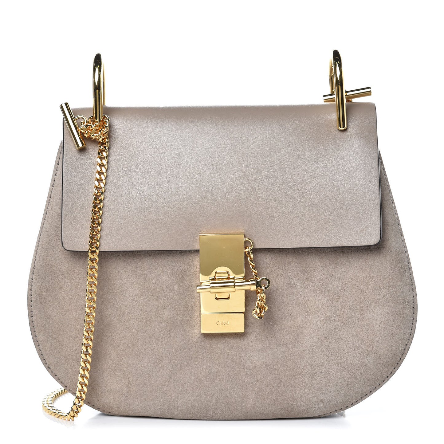 Suede Smooth Calfskin Drew Shoulder Bag Motty Grey