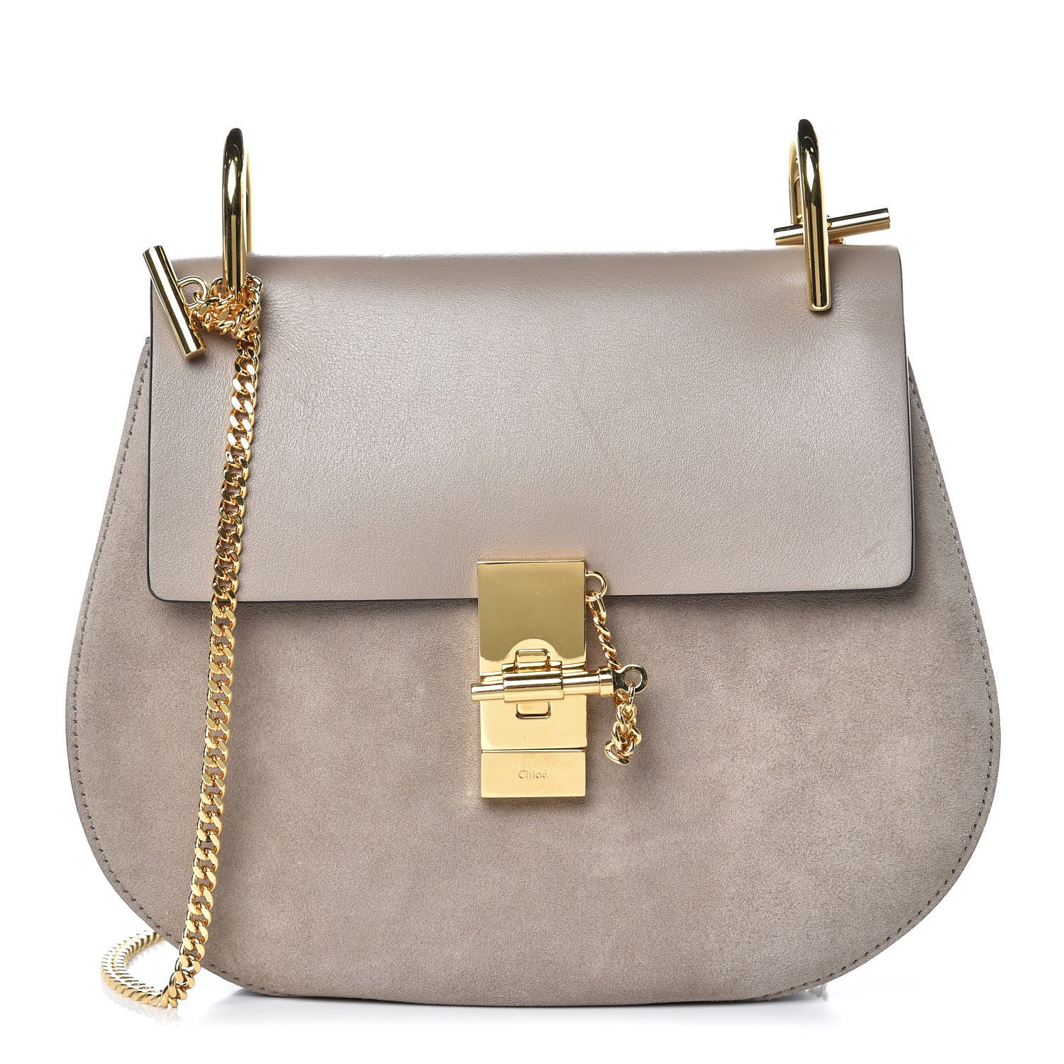 Chloe Suede Smooth Calfskin Drew Shoulder Bag Motty Grey 1 of 8