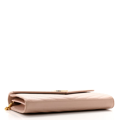 Saint Laurent Grain De Poudre Matelasse Chevron Monogram Chain Wallet Pale Pink 4 of 15