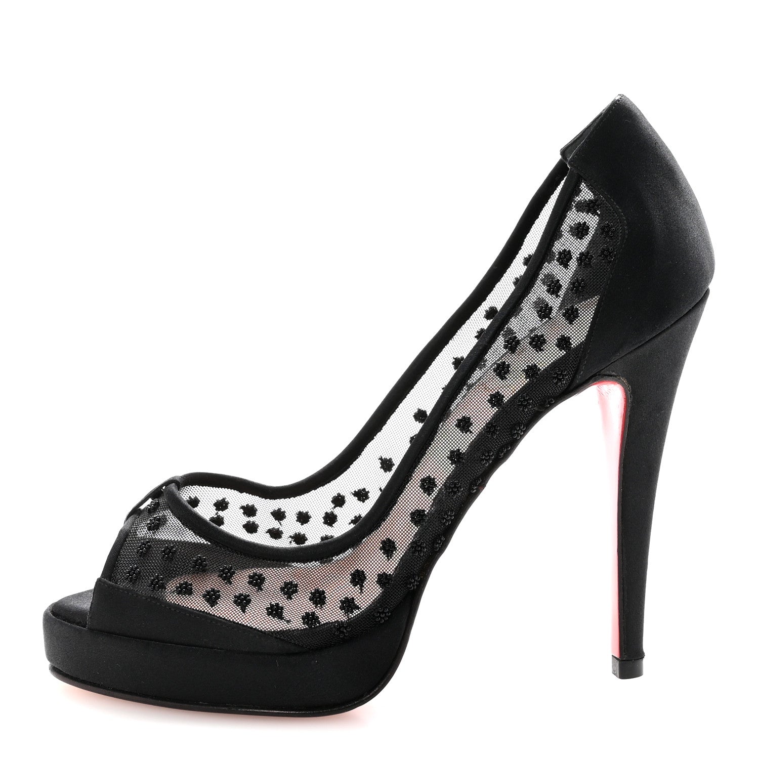 Christian Louboutin Satin Mesh Beaded Pumps 35.5 Black 1 of 8