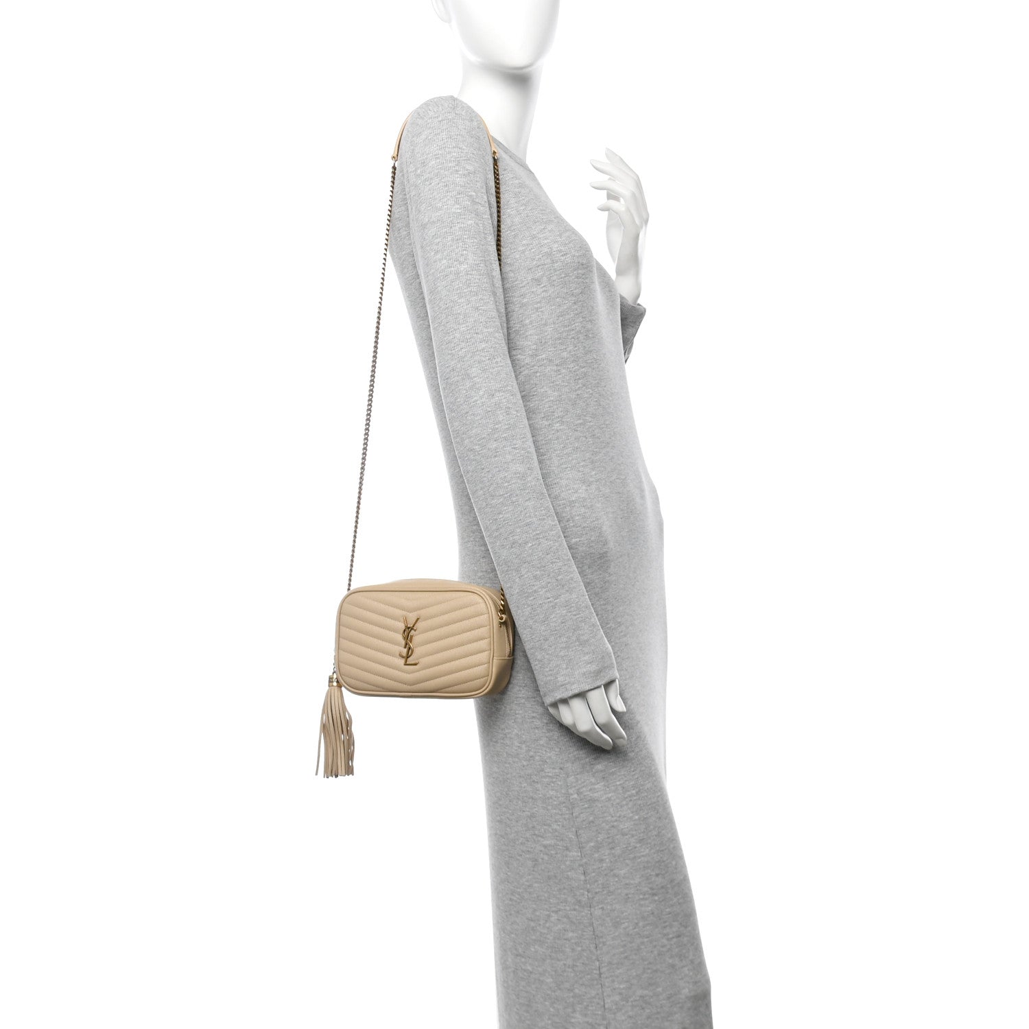 Saint Laurent Grain De Poudre Matelasse Monogram Mini Lou Camera Bag Dark Beige 2 of 10
