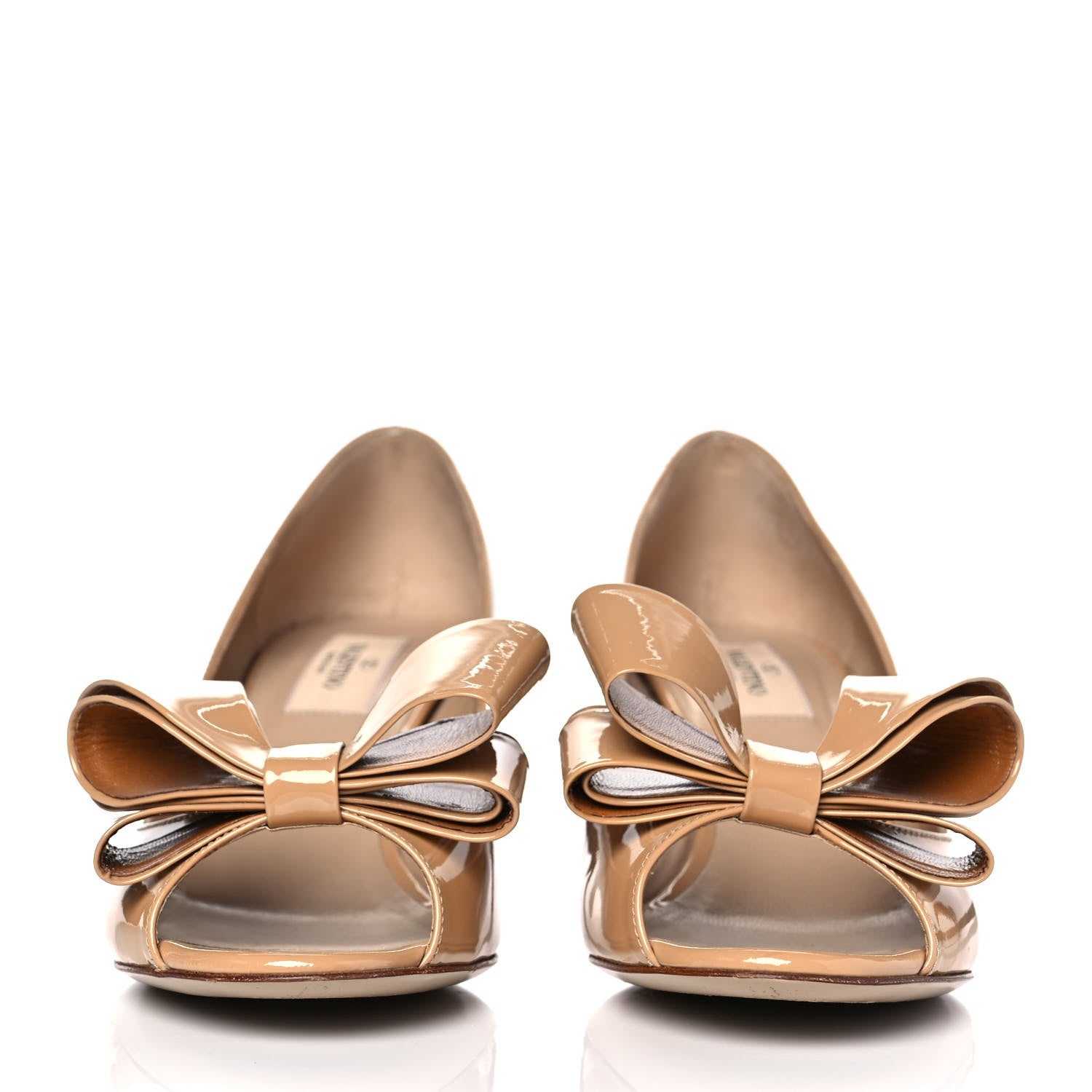 Valentino Garavani Patent Couture Bow Peep Toe Low Heel Pumps 38 Beige 2 of 8