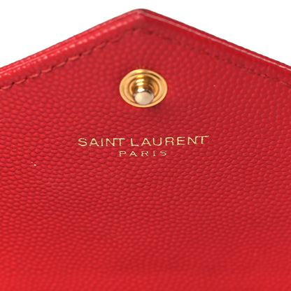 Saint Laurent Grain De Poudre Matelasse Chevron Monogram Envelope Chain Wallet Red 6 of 9