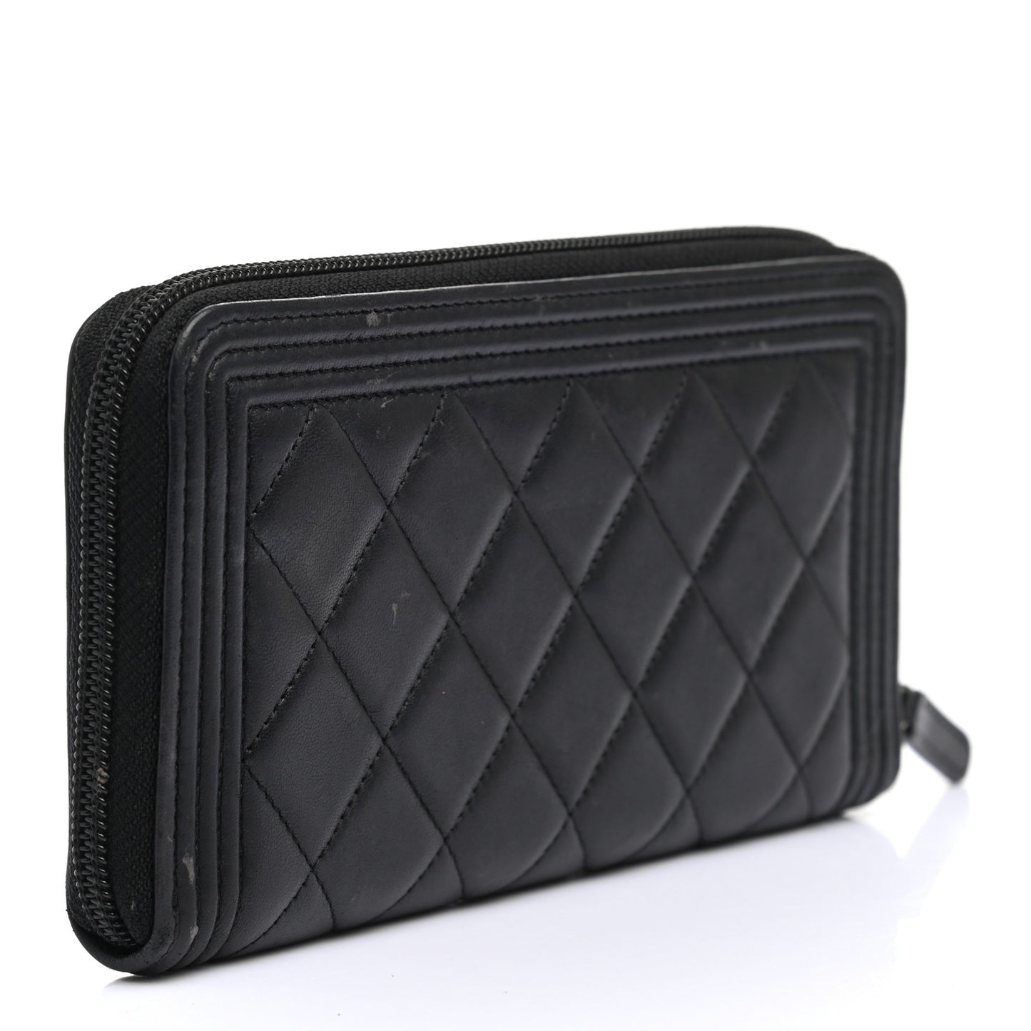 Lambskin Quilted Boy Zip Around Wallet Black