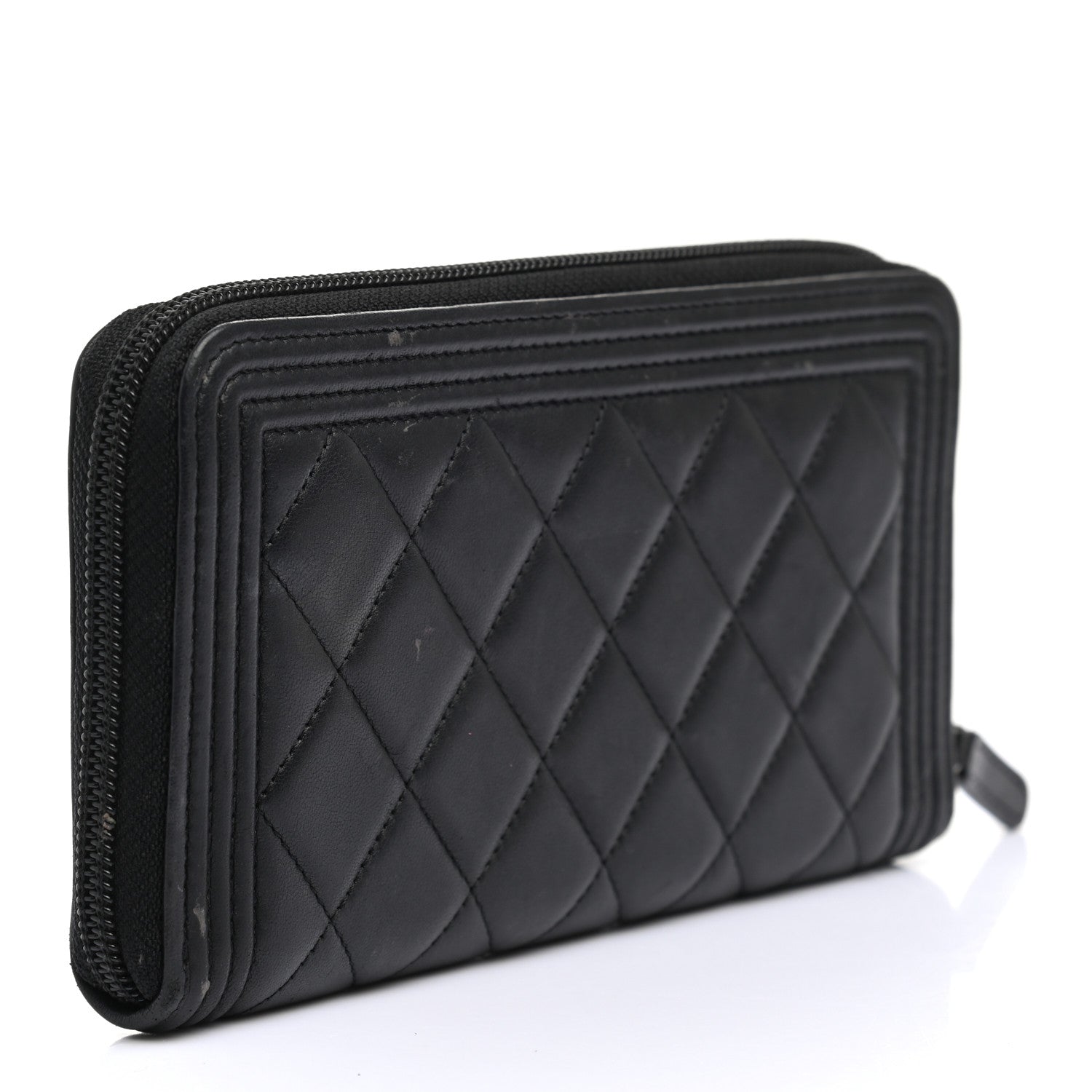 Chanel Lambskin Quilted Boy Zip Around Wallet Black 3 of 11