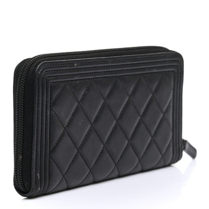 Chanel Lambskin Quilted Boy Zip Around Wallet Black 3 of 11
