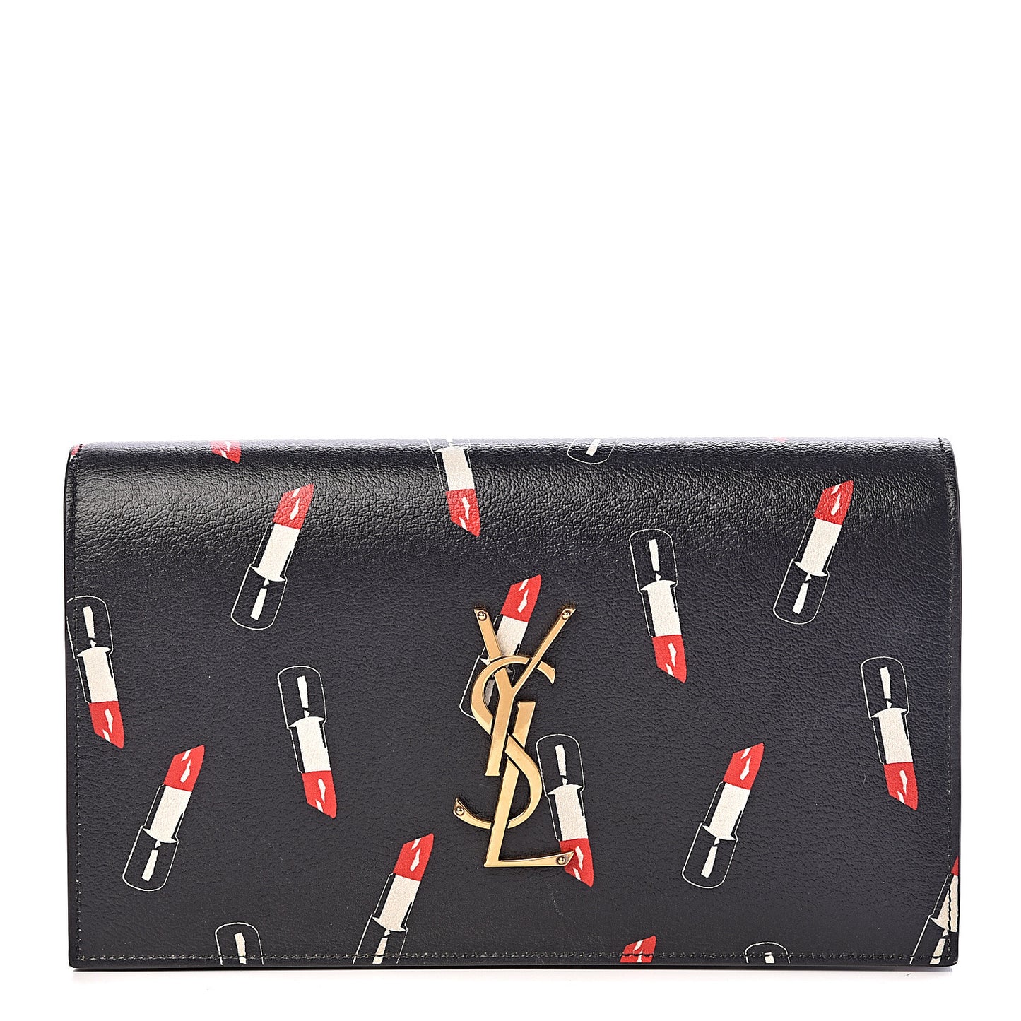 Calfskin Lipstick Print Classic Monogram Kate Clutch Black