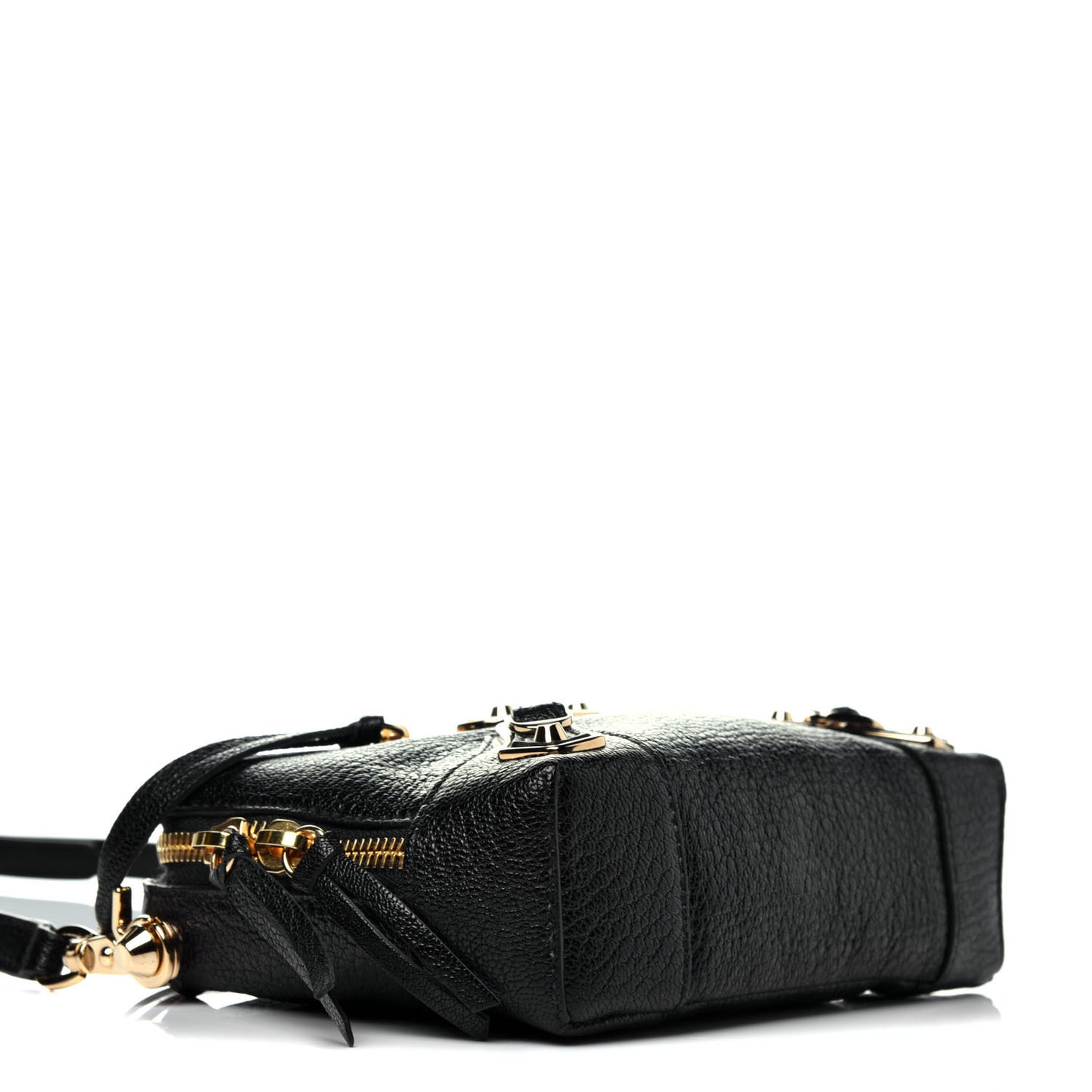 Chevre Gold Metallic Edge Hardware XS Reporter Crossbody Black