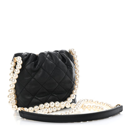 Chanel Calfskin Quilted Pearl Mini About Pearls Drawstring Bucket Bag Black 2 of 6