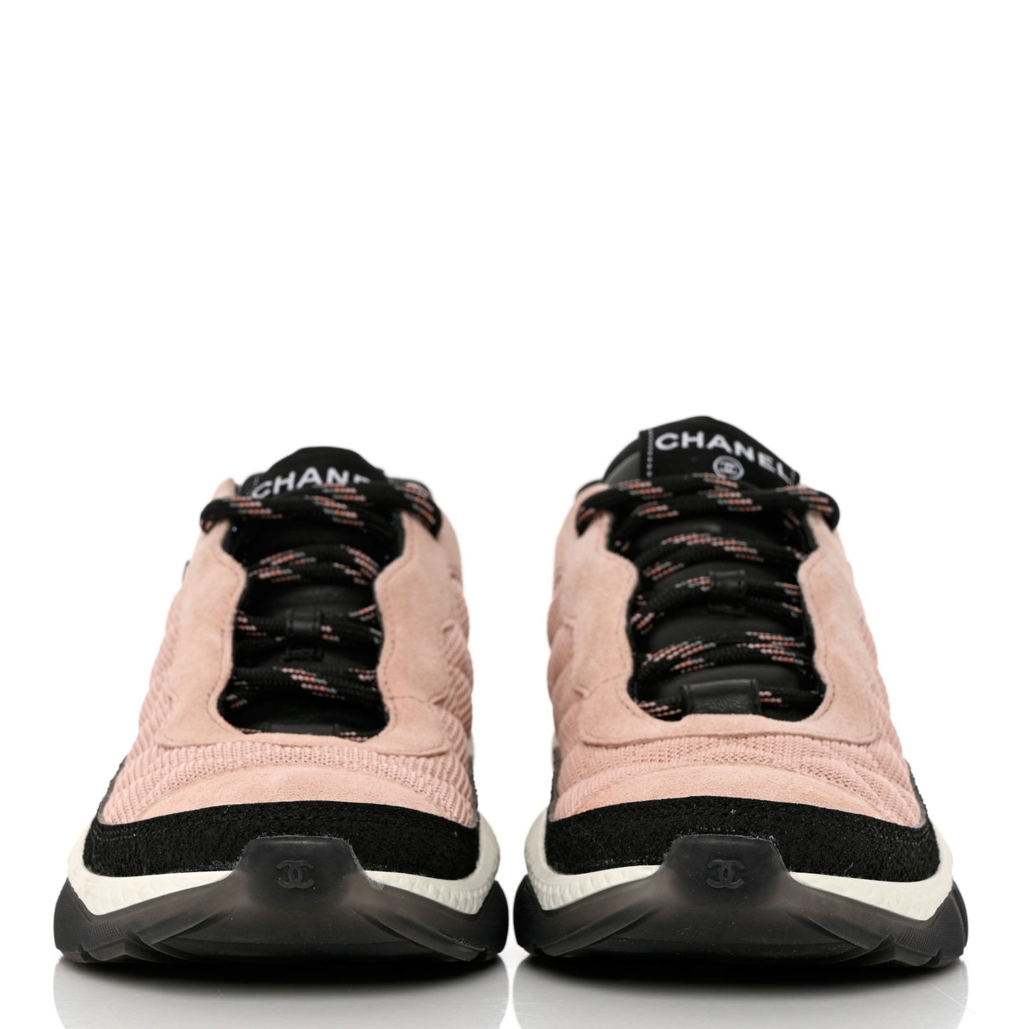 Mesh Suede Calfskin Quilted Sneakers 38 Pink Beige