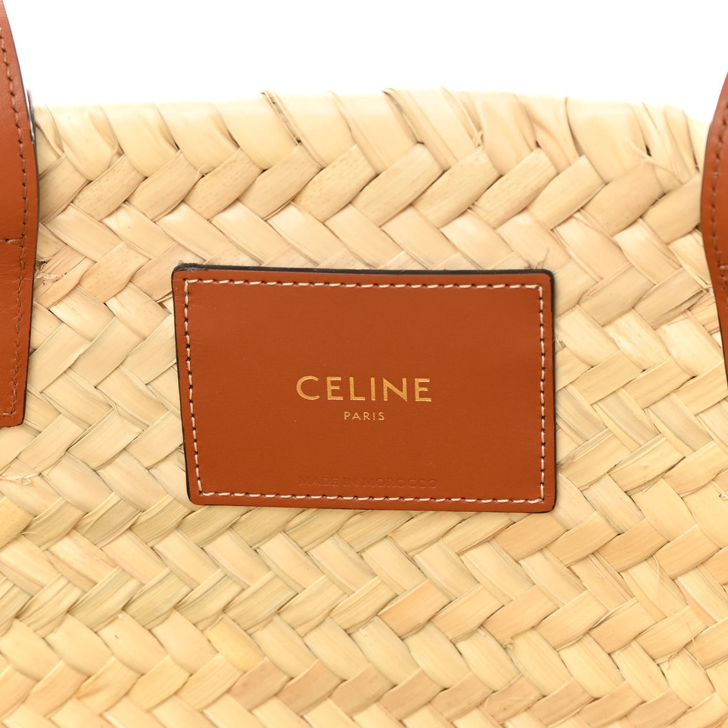 Raffia Calfskin Triomphe Medium Panier Tan