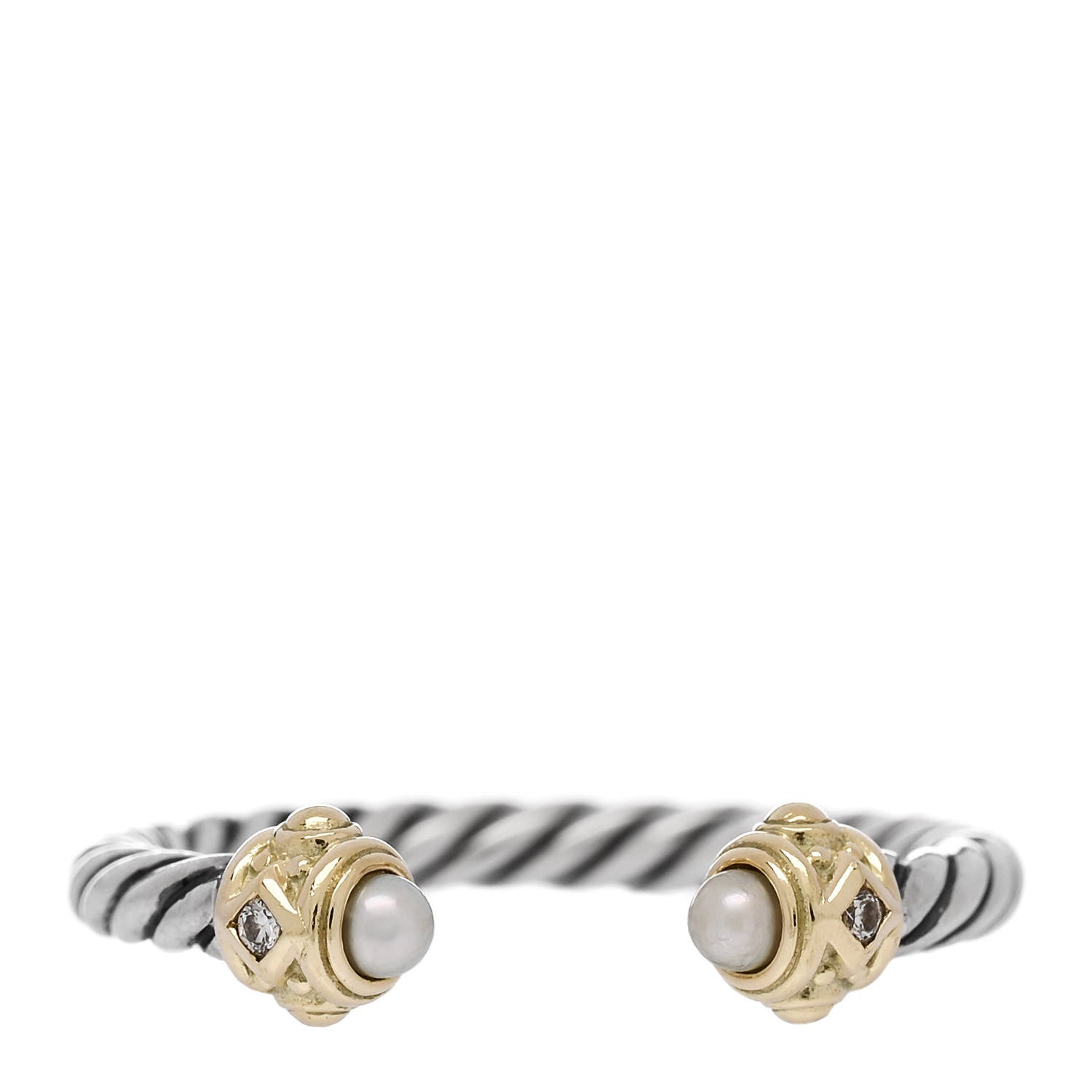 David Yurman Sterling Silver 14K Yellow Gold Diamond Pearl Renaissance Ring 50 5.25 1 of 5