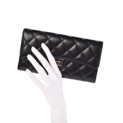 Chanel Lambskin Quilted Large Gusset Flap Wallet Black 2 of 9